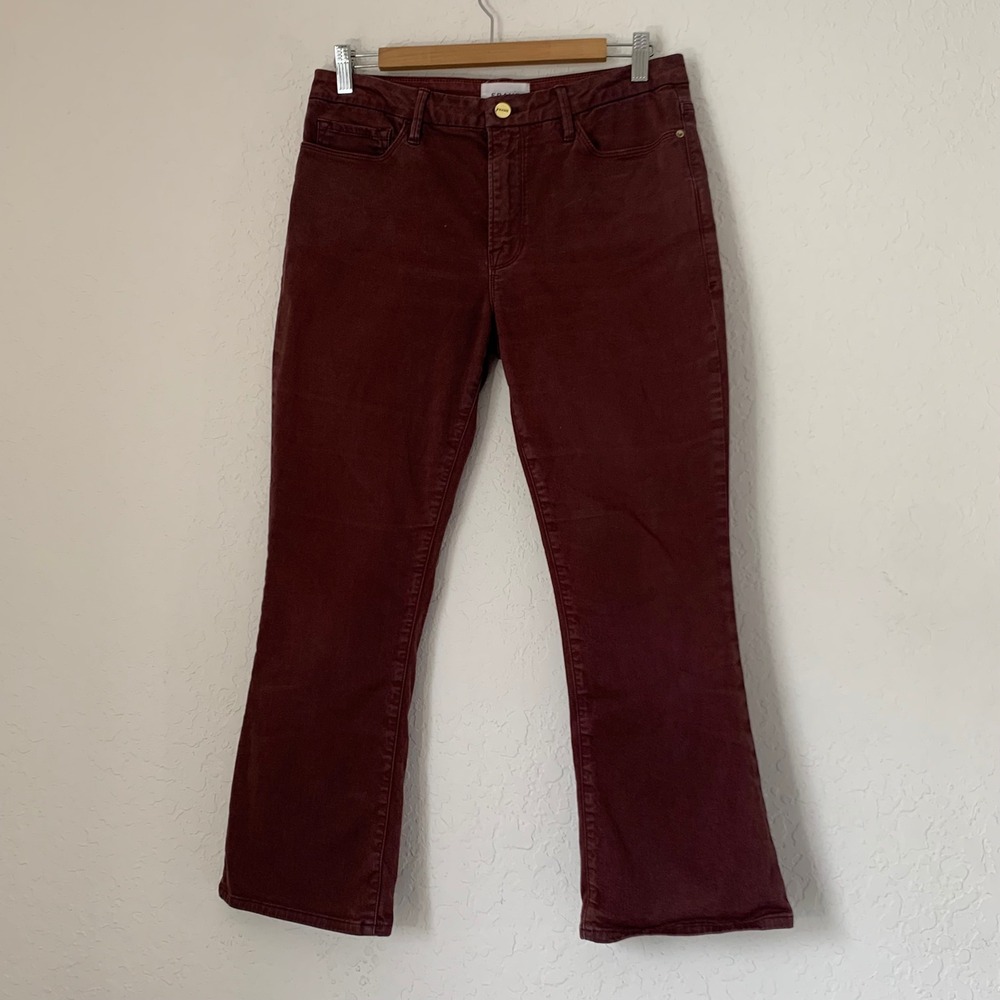 FRAME Le Crop Mini Boot Jeans Women 30 Bordeaux Burgundy Dark Academia Edgy Chic